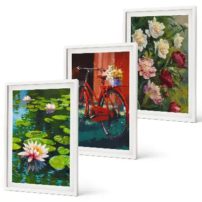Wanddecoratie set schilderijen Lelies in de tuin met kleurrijke bloemen