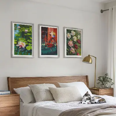 Wanddecoratie set schilderijen Lelies in de tuin met kleurrijke bloemen