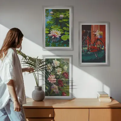 Wanddecoratie set schilderijen Lelies in de tuin met kleurrijke bloemen