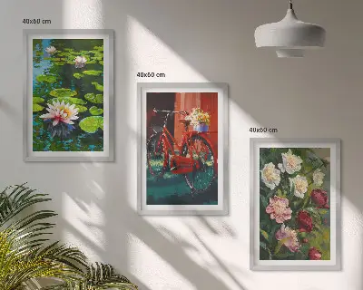 Wanddecoratie set schilderijen Lelies in de tuin met kleurrijke bloemen