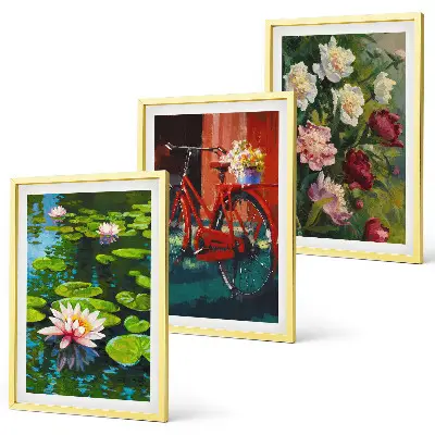 Wanddecoratie set schilderijen Lelies in de tuin met kleurrijke bloemen