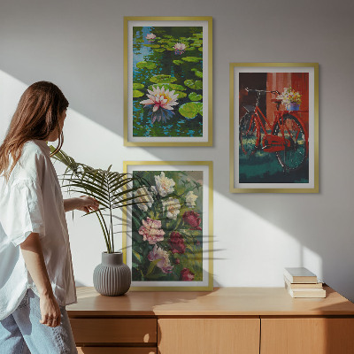 Wanddecoratie set schilderijen Lelies in de tuin, kleurrijke bloemen