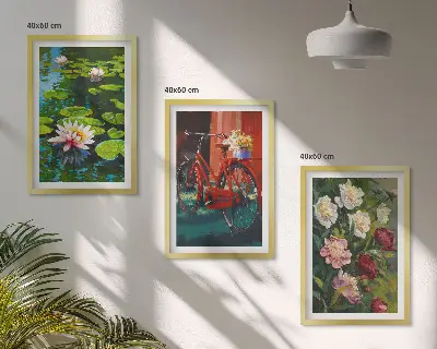 Wanddecoratie set schilderijen Lelies in de tuin met kleurrijke bloemen