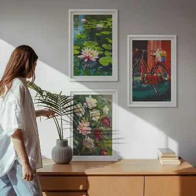 Wanddecoratie set schilderijen Lelies in de tuin met kleurrijke bloemen