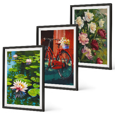 Wanddecoratie set schilderijen Lelies in de tuin, kleurrijke bloemen
