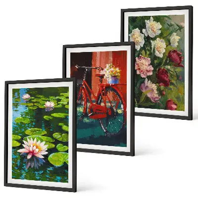 Wanddecoratie set schilderijen Lelies in de tuin met kleurrijke bloemen