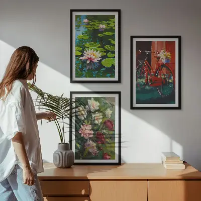 Wanddecoratie set schilderijen Lelies in de tuin met kleurrijke bloemen