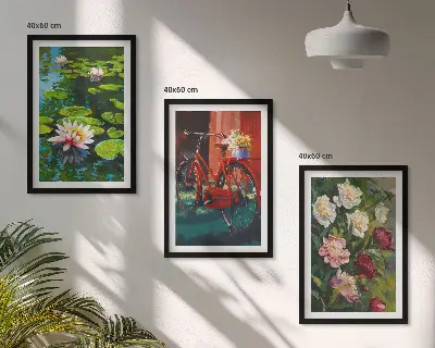Wanddecoratie set schilderijen Lelies in de tuin met kleurrijke bloemen