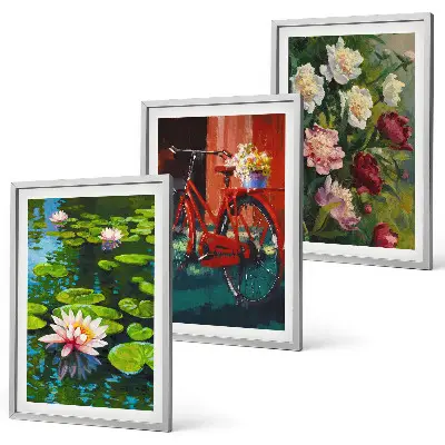 Wanddecoratie set schilderijen Lelies in de tuin met kleurrijke bloemen