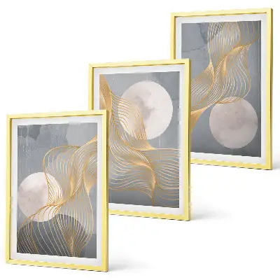 Wanddecoratieset schilderijen met abstracte patronen van golven en cirkels