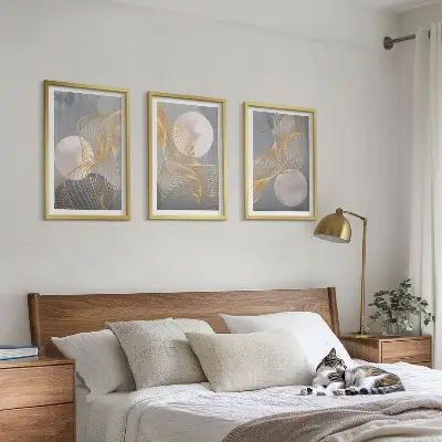 Wanddecoratieset schilderijen met abstracte patronen van golven en cirkels