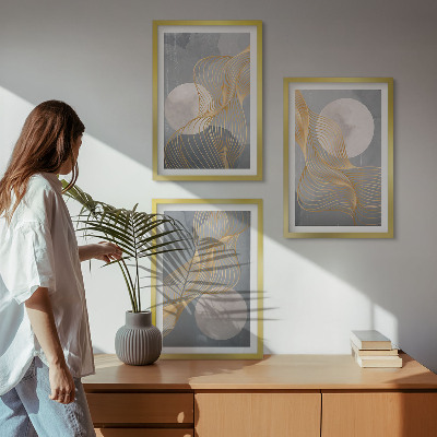 Wanddecoratie set schilderijen Abstracte patronen, golven, cirkels
