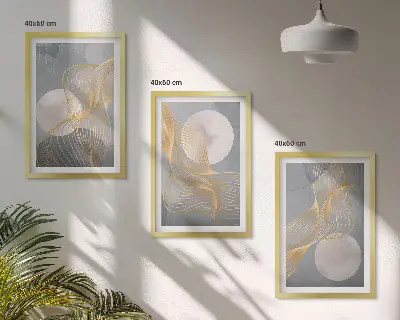 Wanddecoratieset schilderijen met abstracte patronen van golven en cirkels