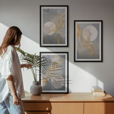 Wanddecoratie set schilderijen Abstracte patronen, golven, cirkels