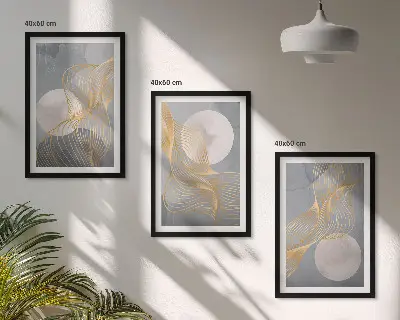 Wanddecoratieset schilderijen met abstracte patronen van golven en cirkels
