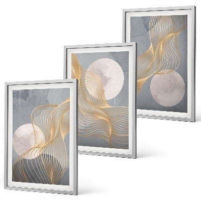 Wanddecoratie set schilderijen Abstracte patronen, golven, cirkels