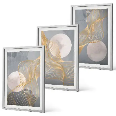 Wanddecoratieset schilderijen met abstracte patronen van golven en cirkels