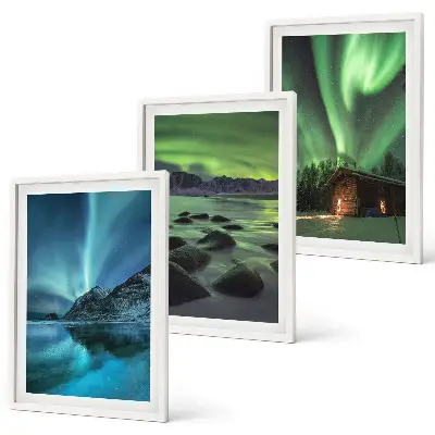Wanddecoratie set schilderijen Winterlandschappen, noorderlicht, bergen