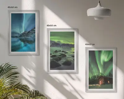 Wanddecoratie set schilderijen met winterlandschappen, noorderlicht en bergen