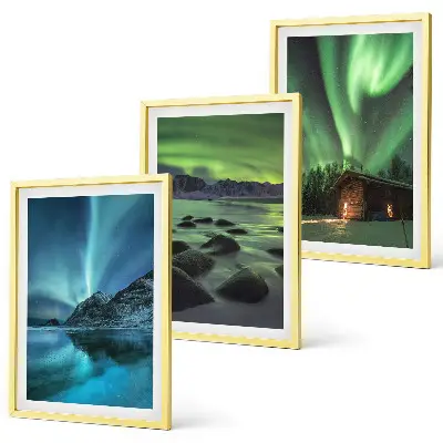 Wanddecoratie set schilderijen met winterlandschappen, noorderlicht en bergen