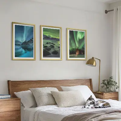 Wanddecoratie set schilderijen met winterlandschappen, noorderlicht en bergen