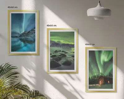 Wanddecoratie set schilderijen met winterlandschappen, noorderlicht en bergen