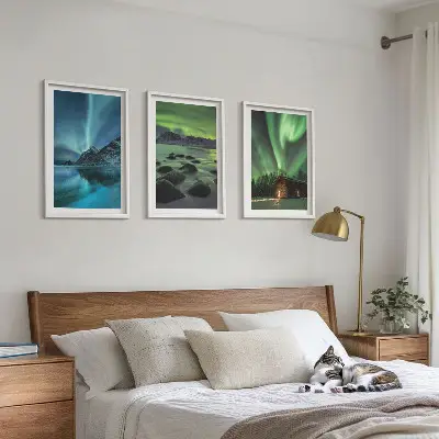 Wanddecoratie set schilderijen met winterlandschappen, noorderlicht en bergen