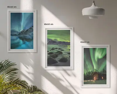 Wanddecoratie set schilderijen met winterlandschappen, noorderlicht en bergen