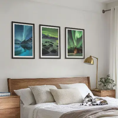 Wanddecoratie set schilderijen met winterlandschappen, noorderlicht en bergen