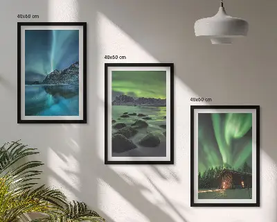 Wanddecoratie set schilderijen met winterlandschappen, noorderlicht en bergen