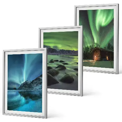Wanddecoratie set schilderijen met winterlandschappen, noorderlicht en bergen
