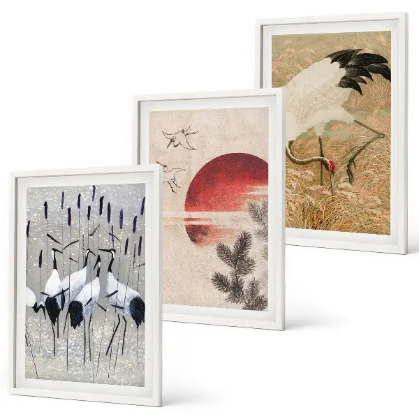 Fotowand met Japanse kraanvogels in een landschap