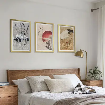 Fotowand met Japanse kraanvogels in een landschap