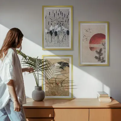 Fotowand met Japanse kraanvogels in een landschap