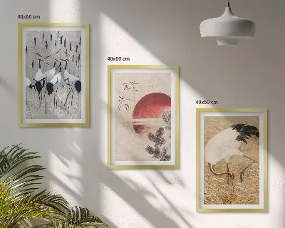 Fotowand met Japanse kraanvogels in een landschap