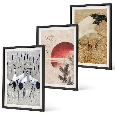 Fotowand met Japanse kraanvogels in een landschap