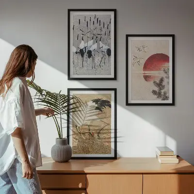 Fotowand met Japanse kraanvogels in een landschap