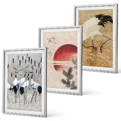 Fotowand met Japanse kraanvogels in een landschap