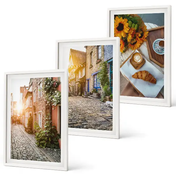 Wanddecoratieset schilderijen straatkoffie met zonnebloemen