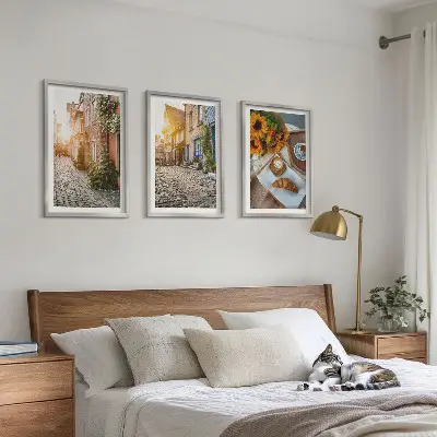 Wanddecoratieset schilderijen straatkoffie met zonnebloemen