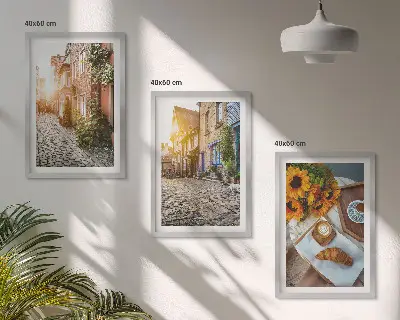 Wanddecoratieset schilderijen straatkoffie met zonnebloemen