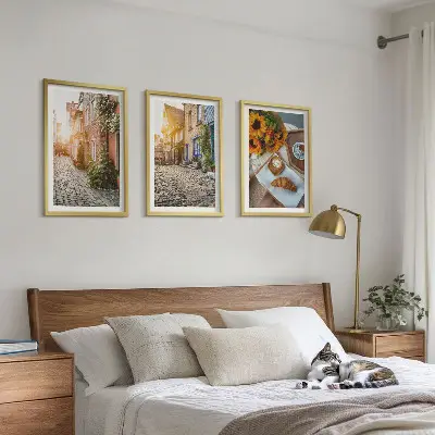 Wanddecoratieset schilderijen straatkoffie met zonnebloemen