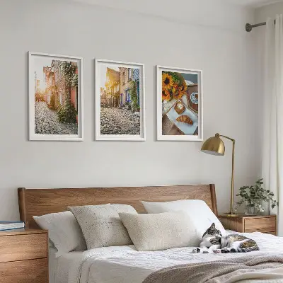 Wanddecoratieset schilderijen straatkoffie met zonnebloemen