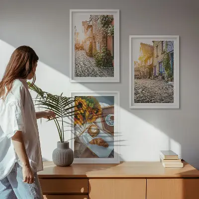 Wanddecoratieset schilderijen straatkoffie met zonnebloemen