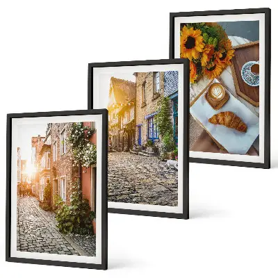 Wanddecoratieset schilderijen straatkoffie met zonnebloemen