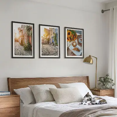 Wanddecoratieset schilderijen straatkoffie met zonnebloemen