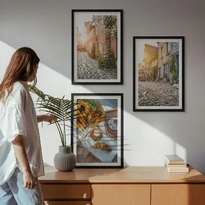 Wanddecoratieset schilderijen straatkoffie met zonnebloemen