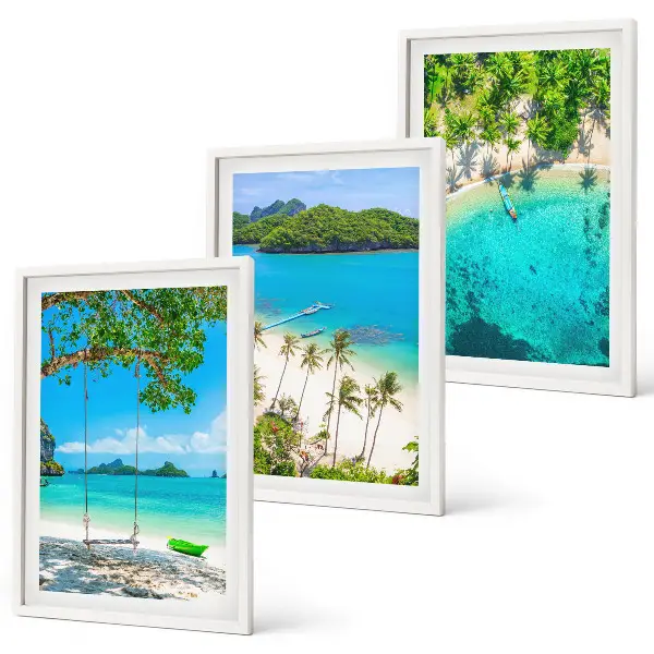 Wanddecoratieset schilderijen met stranden, palmbomen en helder water