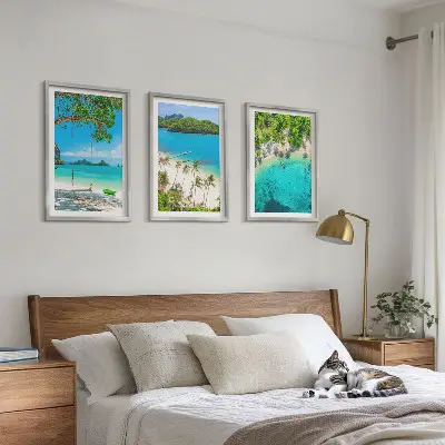 Wanddecoratieset schilderijen met stranden, palmbomen en helder water