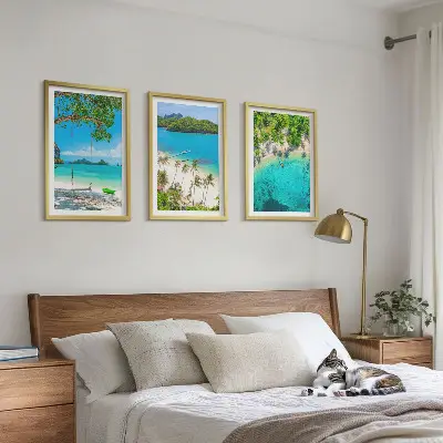 Wanddecoratieset schilderijen met stranden, palmbomen en helder water